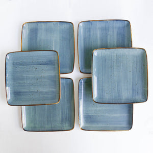 Square Gold Rimmed Blue Dinner Plate Dinner Plates June Trading Set Of 6  