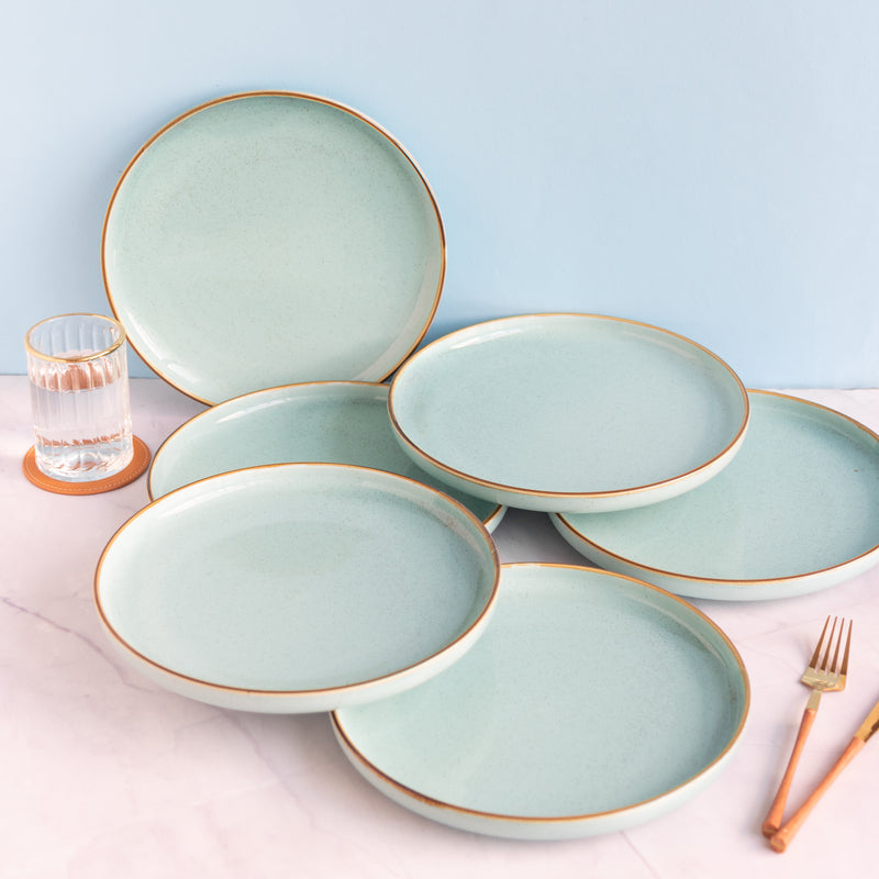 Luxury Aqua Gold Rimmed Dinner Plate Dinner Plates June Trading Set Of 6  