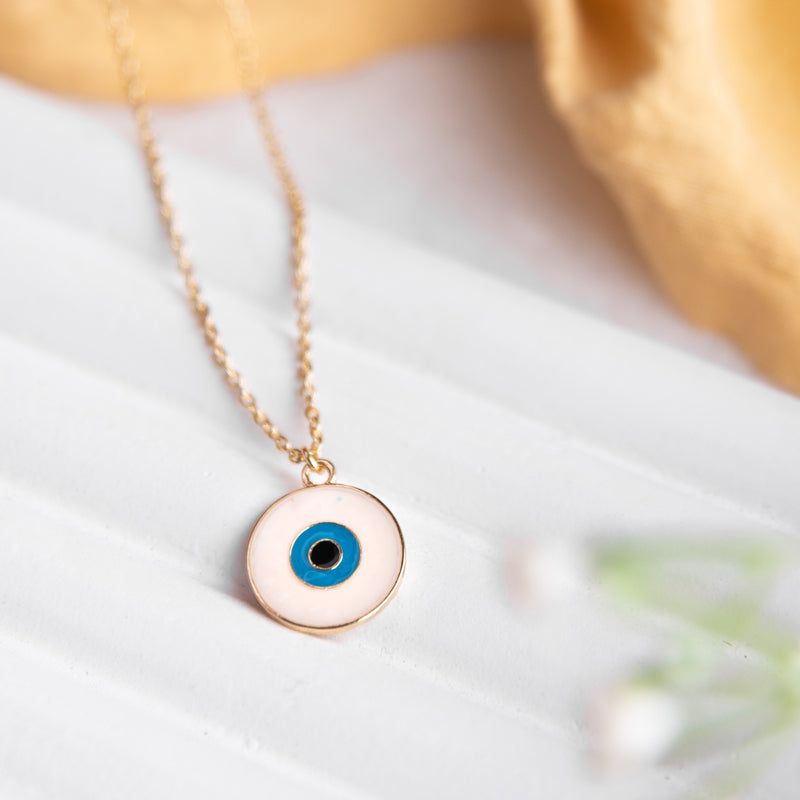 White Evil Eye Pendant - Necklace Necklace June Trading   