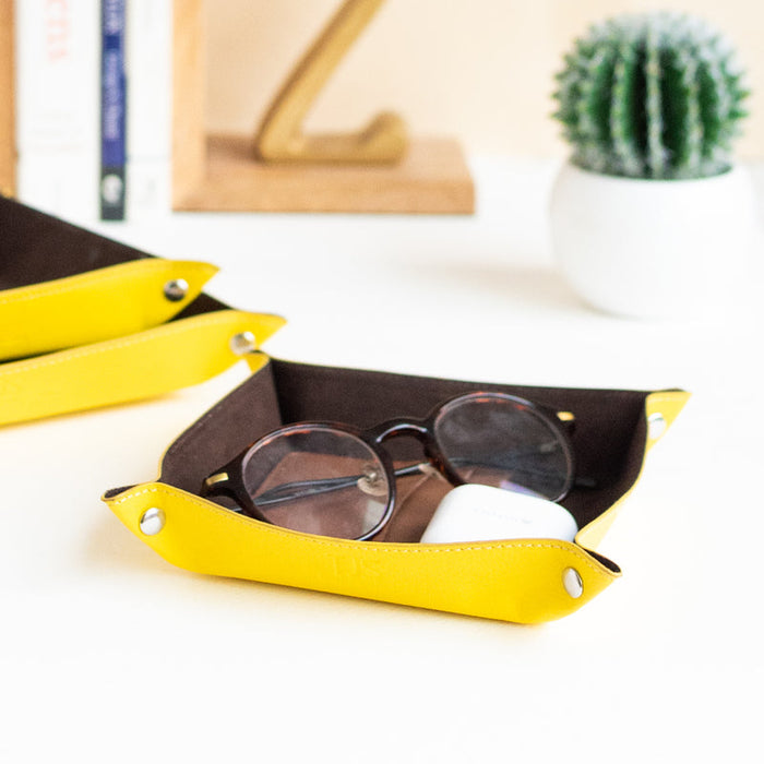 Set of 3 Lemon Elegant Leather Desk Organizer Tray Desk Organisers June Trading   