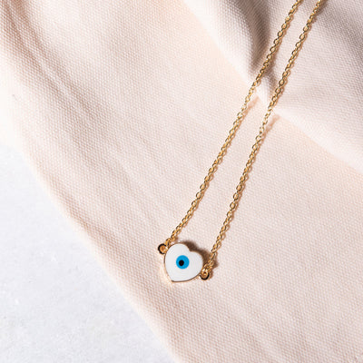 White Heart Evil Eye Pendant - Necklace Necklace June Trading   