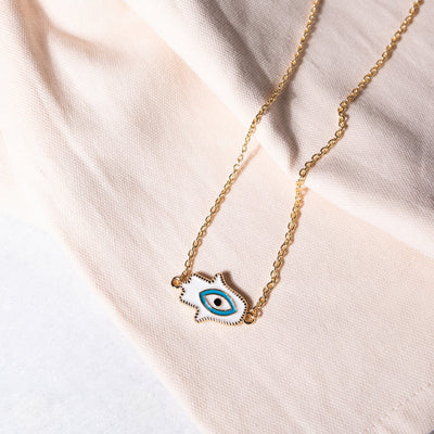 Blue On White Evil Eye Pendant - Necklace Necklace June Trading   