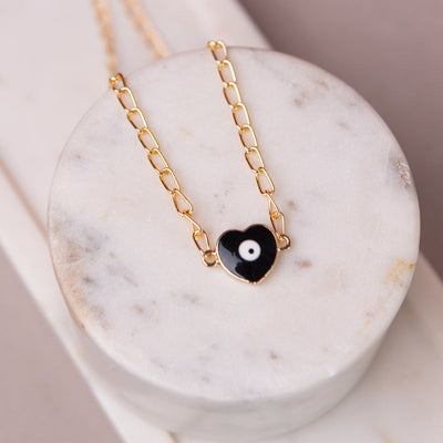 Royal Black Evil Eye Heart - Necklace Necklace June Trading   