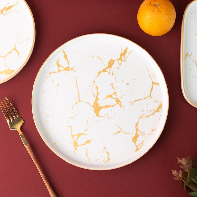 Marble Accent On White Snack Plate (9 Inches) Dinner Plates June Trading   