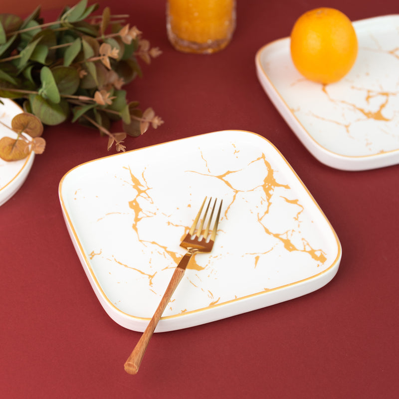 Marble Accent Dinner Ware With Square Plates - 18 Pieces Dinner Sets June Trading   