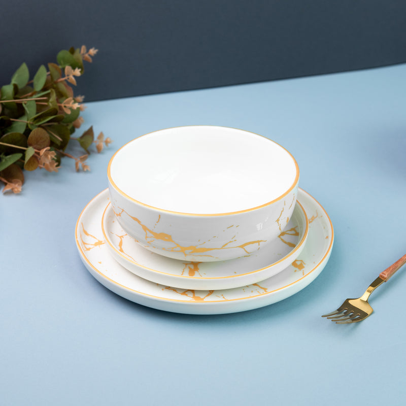 Marble Accent On White Salad Bowl (6 Inches) Serving Bowls June Trading   