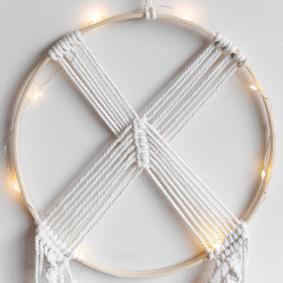 Decorative Round Macrame Handmade Wall Hanging Tapestry With Lights Macrame June Trading   