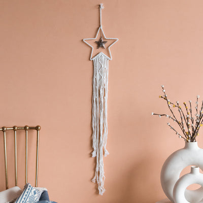 Blissful Stars Macrame Wall Hanging With Fairy Lights Macrame June Trading   