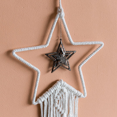 Blissful Stars Macrame Wall Hanging With Fairy Lights Macrame June Trading   