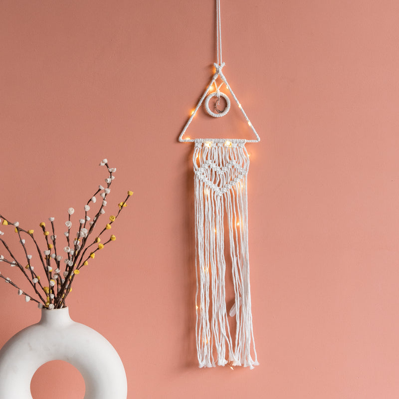 Decorative Macramé Handmade Wall Hanging With Fairy Lights Macrame June Trading   
