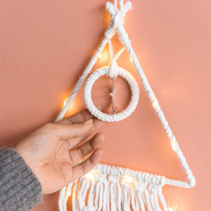 Decorative Macramé Handmade Wall Hanging With Fairy Lights Macrame June Trading   