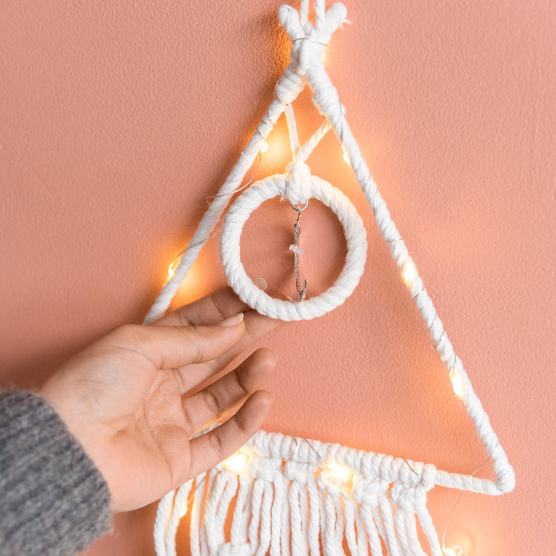 Decorative Macramé Handmade Wall Hanging With Fairy Lights Macrame June Trading   