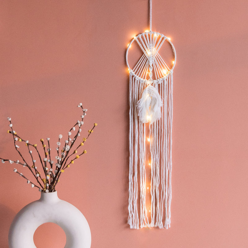 Layered Long Macrame Handmade Wall Hanging With Lights Macrame June Trading   