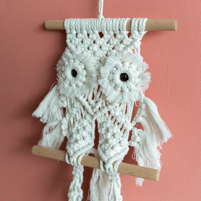 Decorative Owl Macrame Handmade Wall Hanging With Fairy Lights (Planter not included) Macrame June Trading   