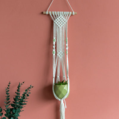 Beads & Macrame Handmade Vase Holder With Lights (Planter Not Included) Macrame June Trading   