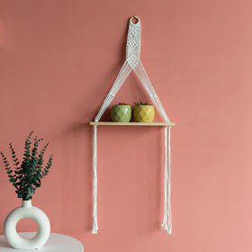 Pine Wood Macrame Wall Hanging Shelf With Fairy Lights Macrame June Trading   