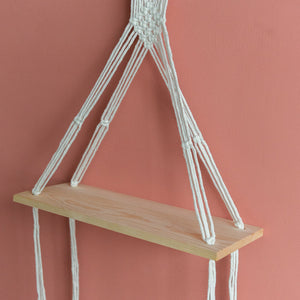 Pine Wood Macrame Wall Hanging Shelf With Fairy Lights Macrame June Trading   