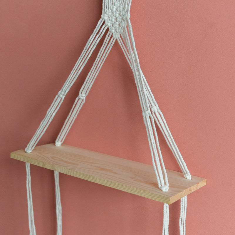 Pine Wood Macrame Wall Hanging Shelf With Fairy Lights Macrame June Trading   