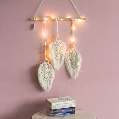 Feather Macrame Handmade Wall Hanging With Lights Macrame June Trading   