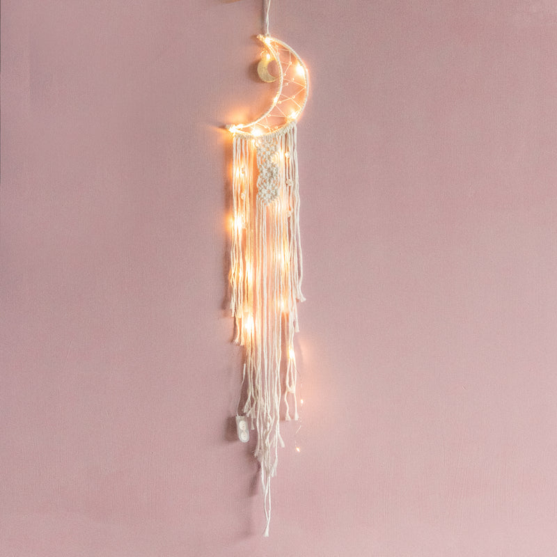 Moon Macrame Handmade Wall Hanging WIth Fairy Lights