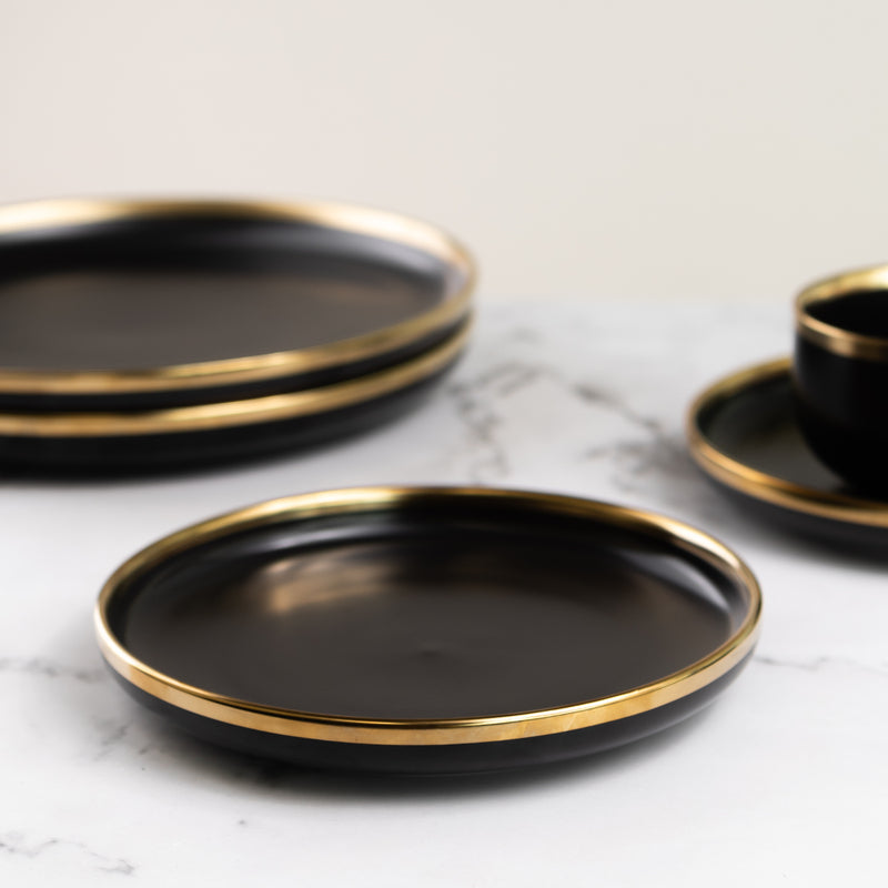 Jet Black Gold Rimmed Starter Plate Starter Plates June Trading   