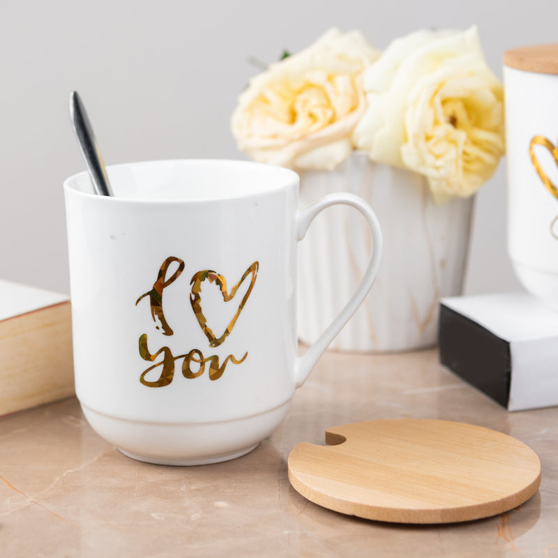 Express Your Love Ceramic Mug With Wooden Lid Coffee Mugs June Trading I Love You  