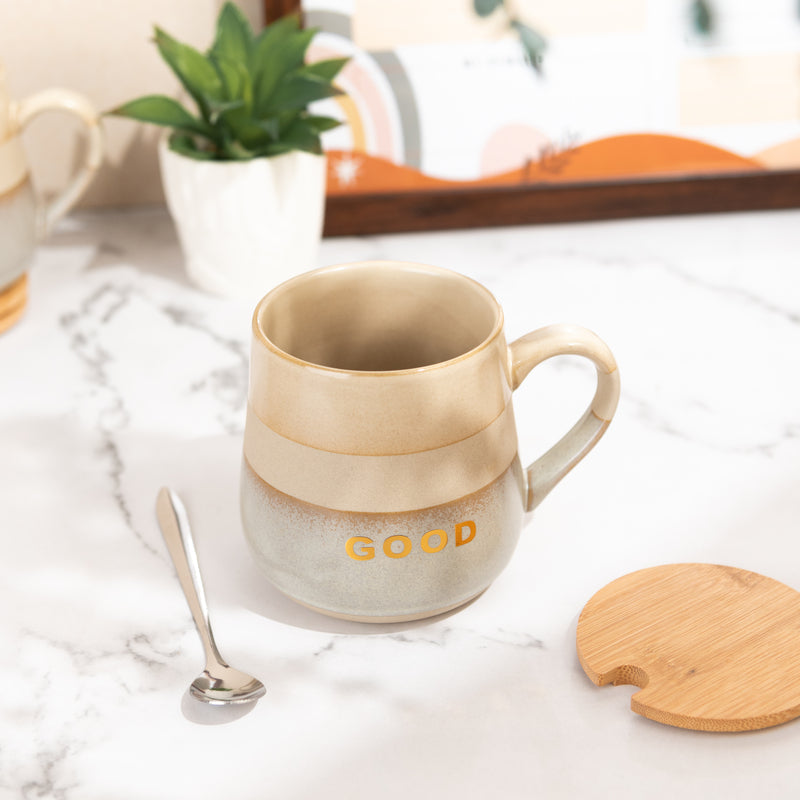 Earthy Dual Tone Ceramic Mug With Lid Coffee Mugs June Trading Good  