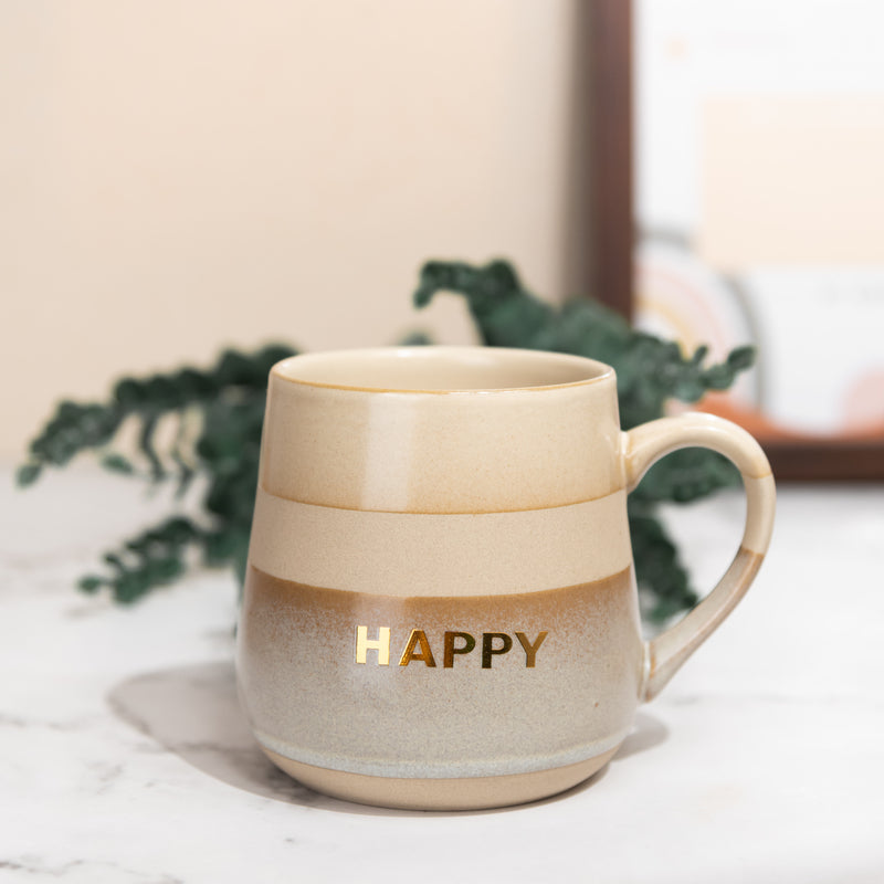 Earthy Dual Tone Ceramic Mug With Lid Coffee Mugs June Trading Happy  
