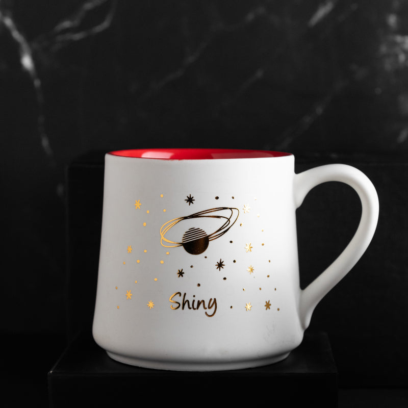 Starry Night - Red, White & Gold Ceramic Mug WIth Wooden Lid & Spoon Coffee Mugs June Trading   