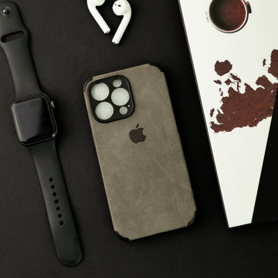 Ash Black Premium Suede Textured iPhone Case With Apple Logo Mobile Phone Cases June Trading   