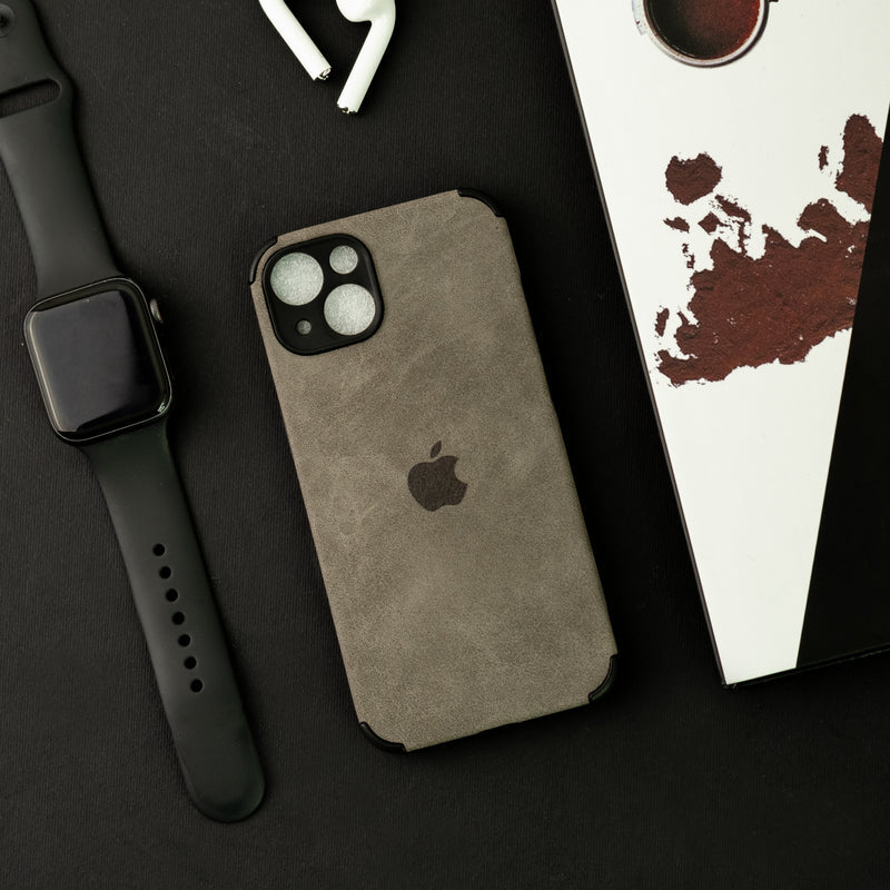 Ash Black Premium Suede Textured iPhone Case With Apple Logo Mobile Phone Cases June Trading iPhone 13  