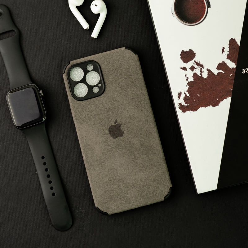 Ash Black Premium Suede Textured iPhone Case With Apple Logo Mobile Phone Cases June Trading iPhone 12 Pro Max  