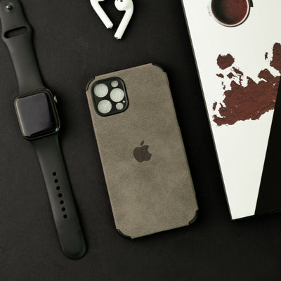 Ash Black Premium Suede Textured iPhone Case With Apple Logo Mobile Phone Cases June Trading iPhone 12 Pro  