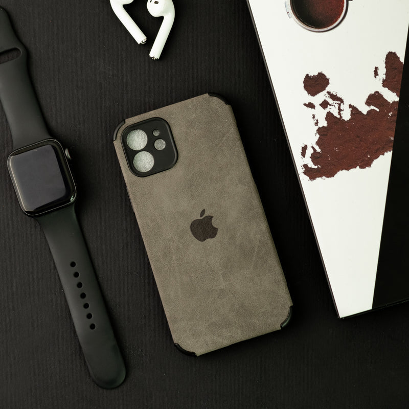 Ash Black Premium Suede Textured iPhone Case With Apple Logo Mobile Phone Cases June Trading iPhone 12  