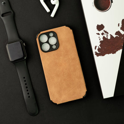 Sandy Tan Suede Finish Luxury iPhone Case Mobile Phone Cases June Trading iPhone 13 Pro  