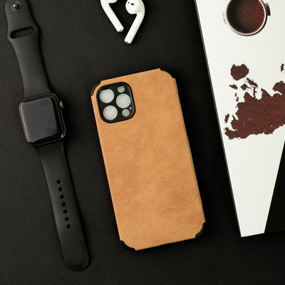 Sandy Tan Suede Finish Luxury iPhone Case Mobile Phone Cases June Trading iPhone 12 Pro  