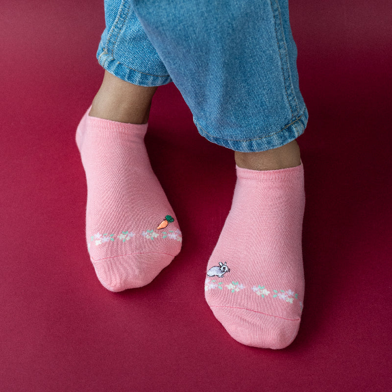 Bunny & Carrot Pink Socks Women Sock ERL   