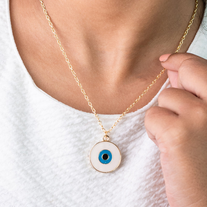 White Evil Eye Pendant - Necklace Necklace June Trading   