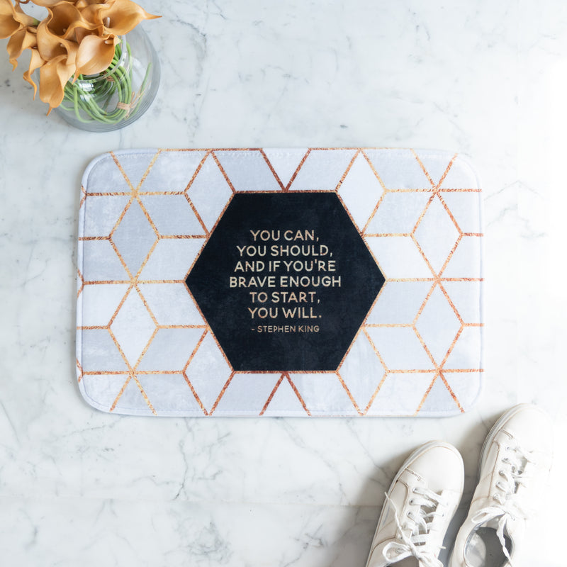 Inspiring Quote In Honeycomb Pattern Soft Feel Doormat