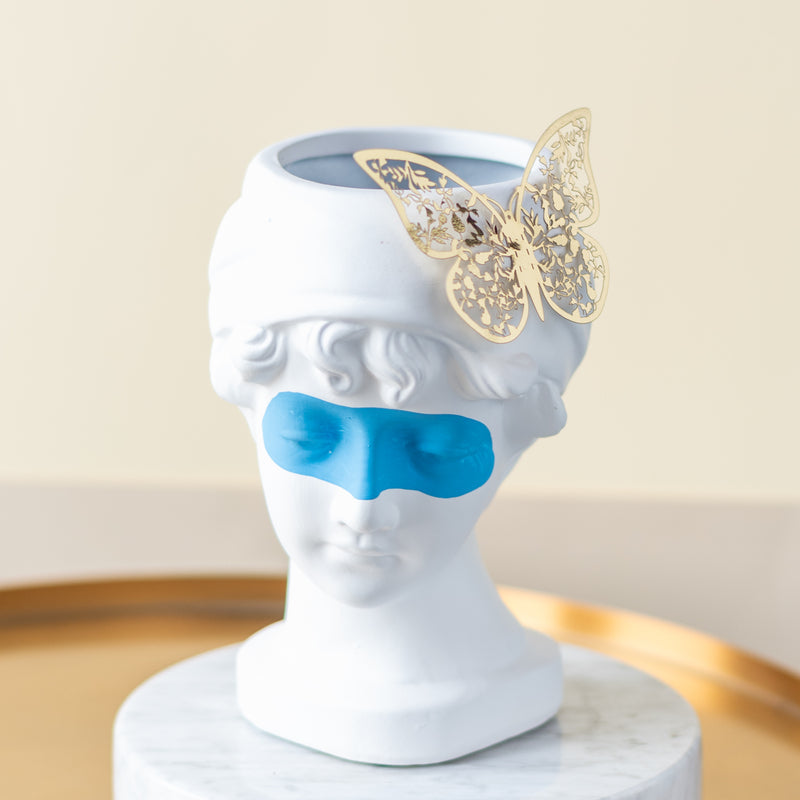 Mystical Greek Vase with Butterfly Artifacts June Trading Pearl White & Blue  