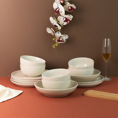 Ivory White Soft-Hued Glazed 14 Pc Dinnerware Set Dinner Sets June Trading   
