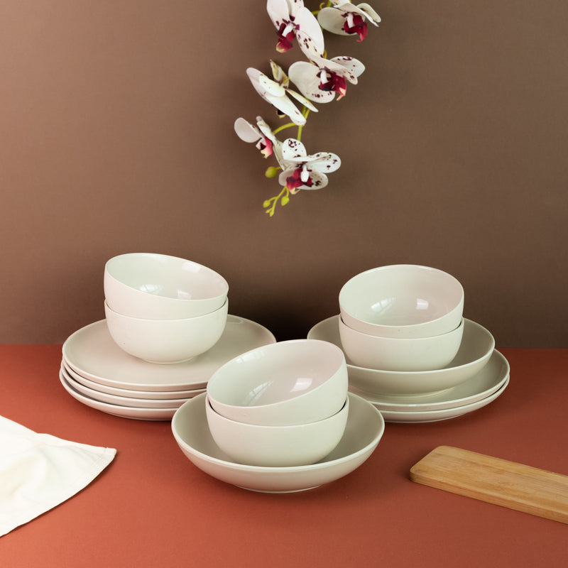 Ivory White Soft-Hued Glazed 14 Pc Dinnerware Set Dinner Sets June Trading   