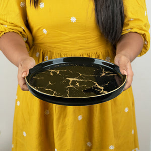 Gold On Black Marble Round Dinner Plate (9 Inches) Dinner Plates June Trading   