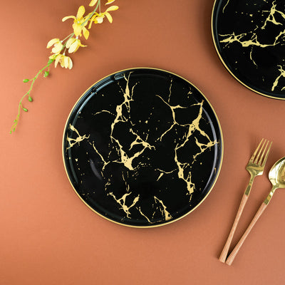Gold On Black Marble Pattern Dinner Plate (9 Inches) Dinner Plates June Trading   
