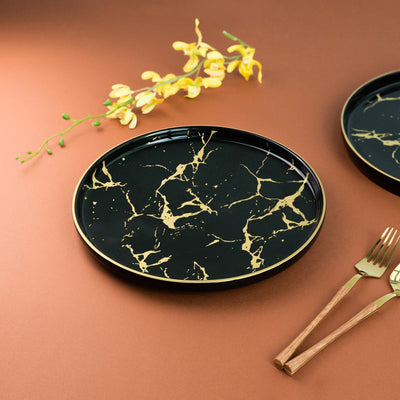 Gold On Black Marble Pattern Dinner Plate (9 Inches) Dinner Plates June Trading   