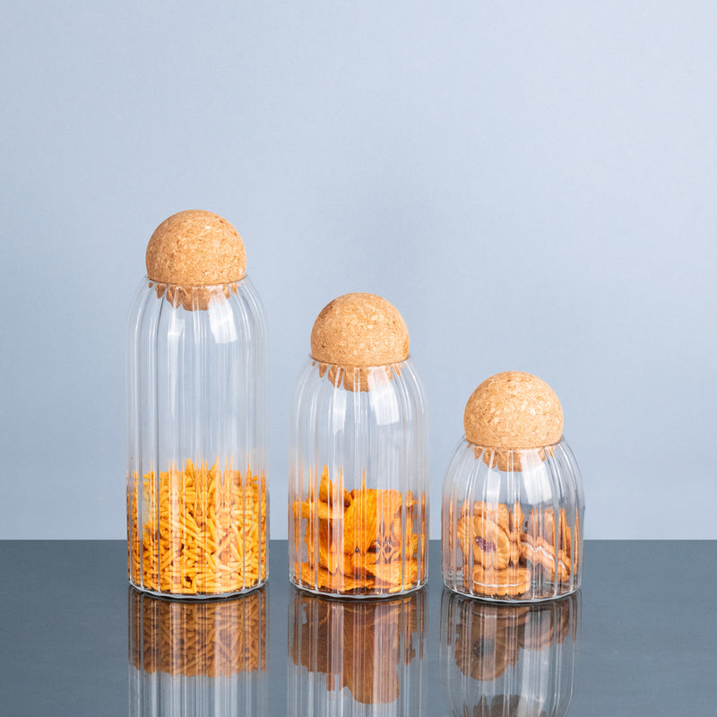 Ridge Glass Jar With Cork Ball Lid (Set of 3) Glass Jars June Trading   