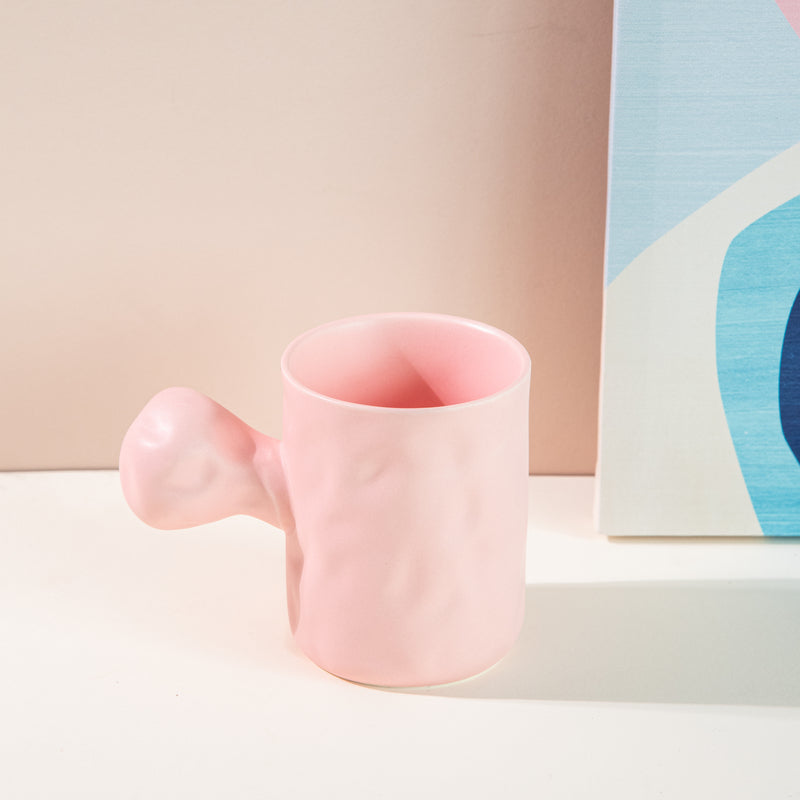 Knob Hammered Texture Ceramic Mug Coffee Mugs June Trading Baby Pink  