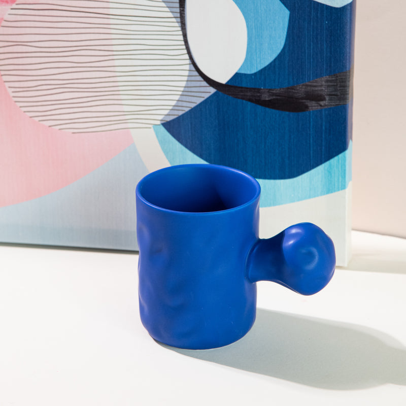 Knob Hammered Texture Ceramic Mug Coffee Mugs June Trading Striking Blue  