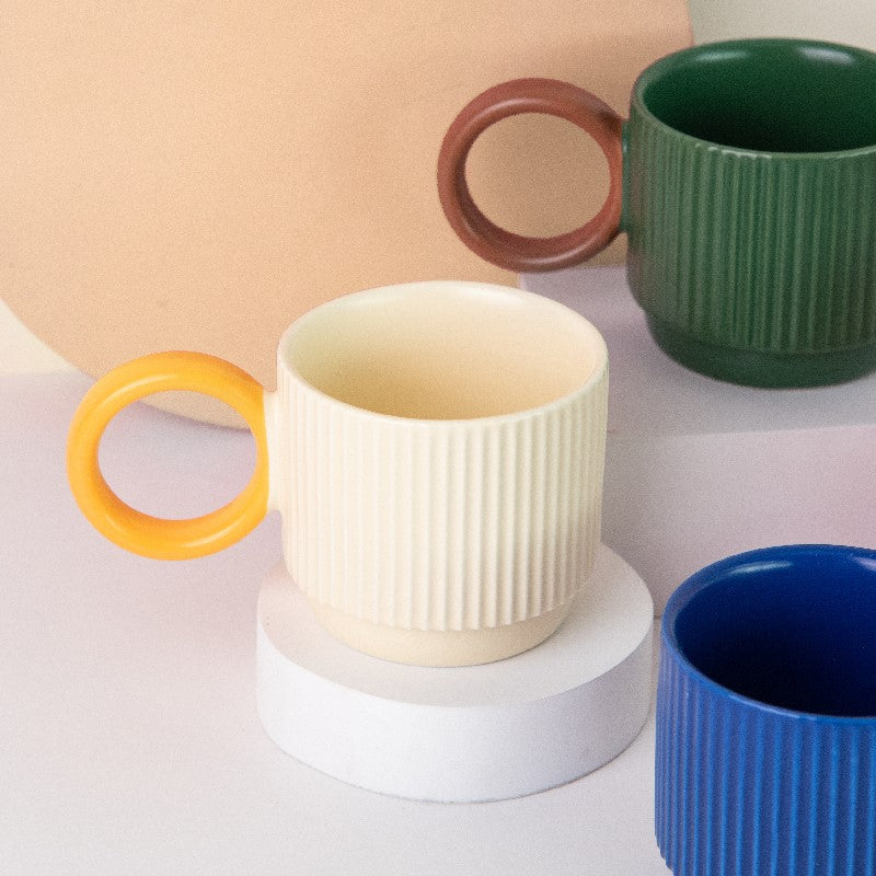 Peppy Ripple Texture Ceramic Mug Coffee Mugs June Trading Cream White & Yellow  