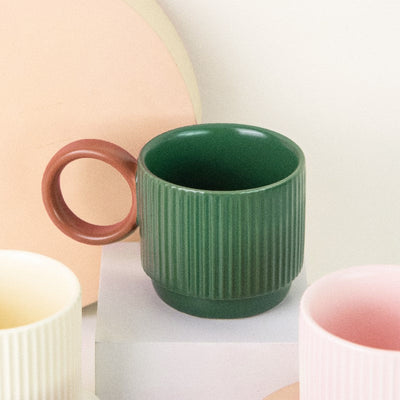 Peppy Ripple Texture Ceramic Mug Coffee Mugs June Trading Regal Green & Brown  